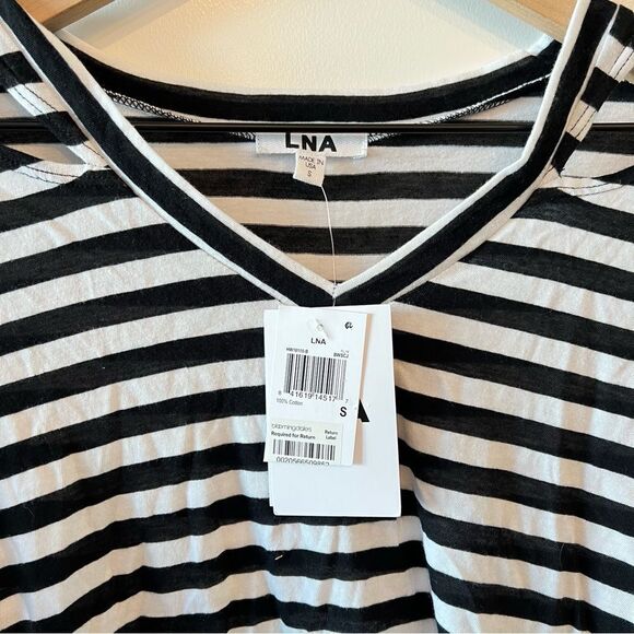 NWT LNA Stripe Cut Out Crop Tee White Black S - Picture 3 of 5